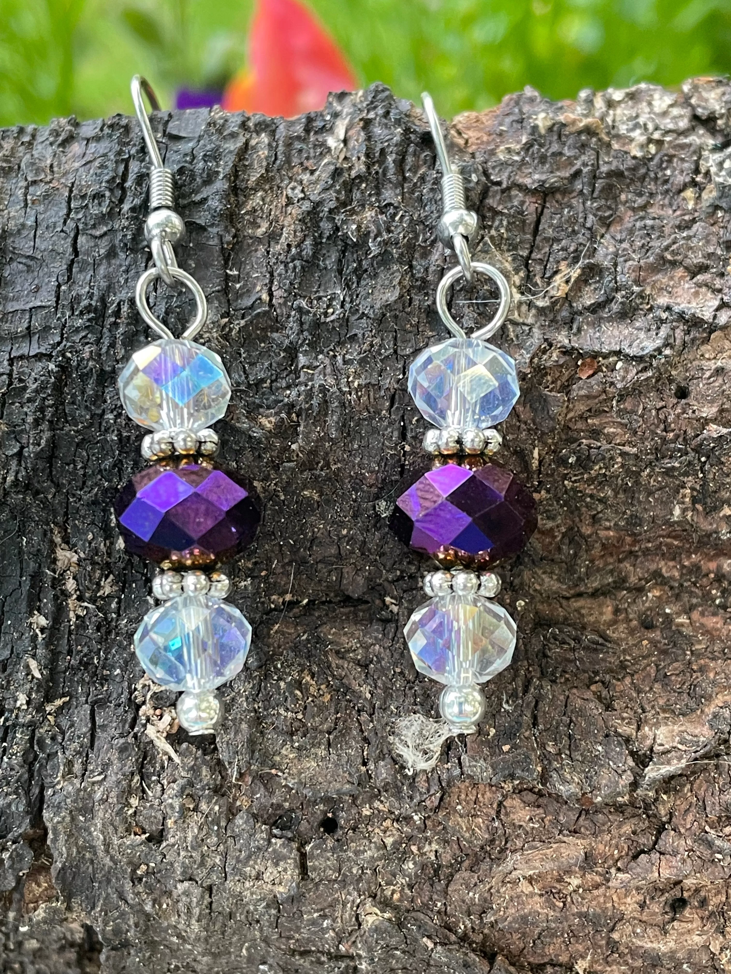 Purple and Aurora Borealis Crystal Earrings