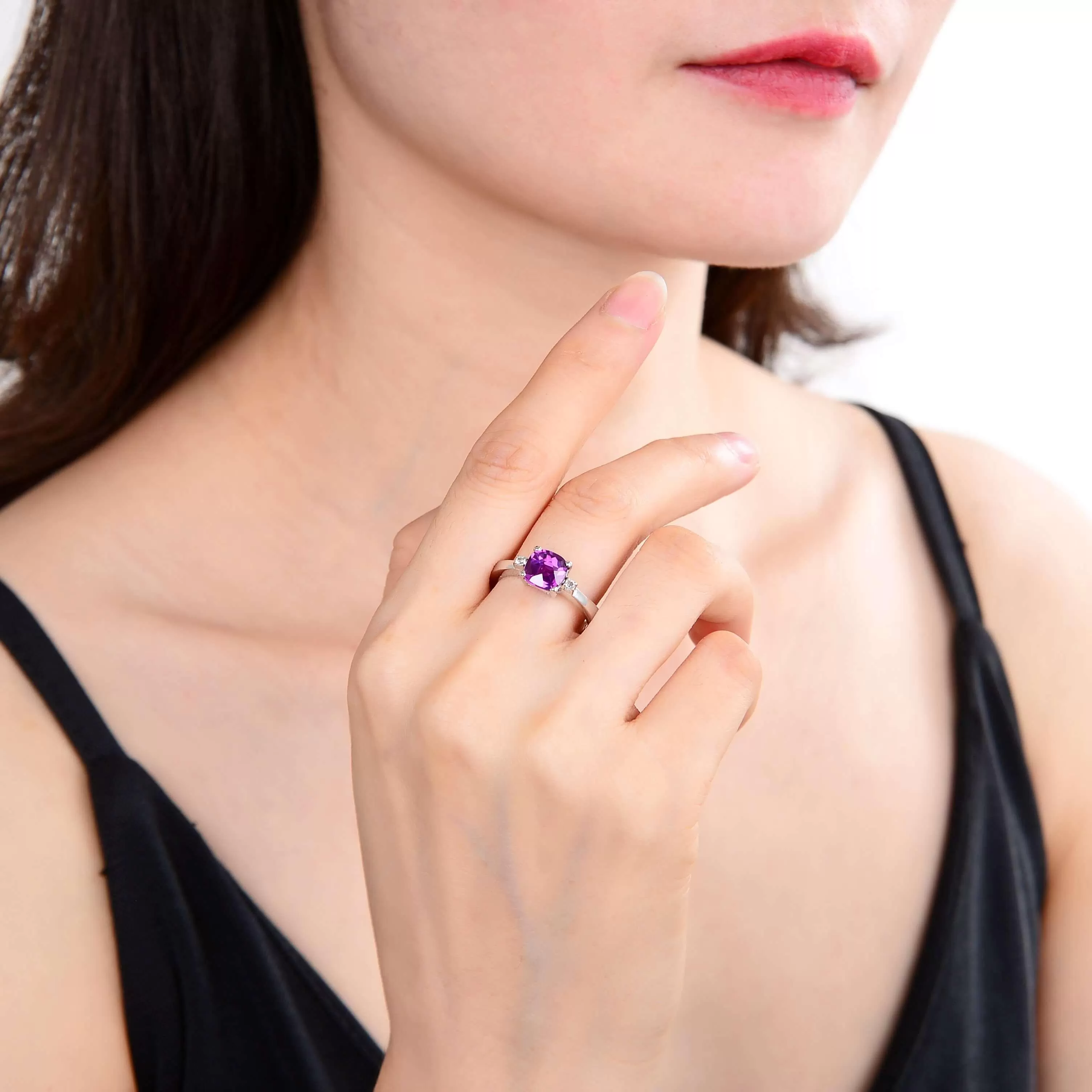 Purple Sapphire Checkerboard Cushion Ring