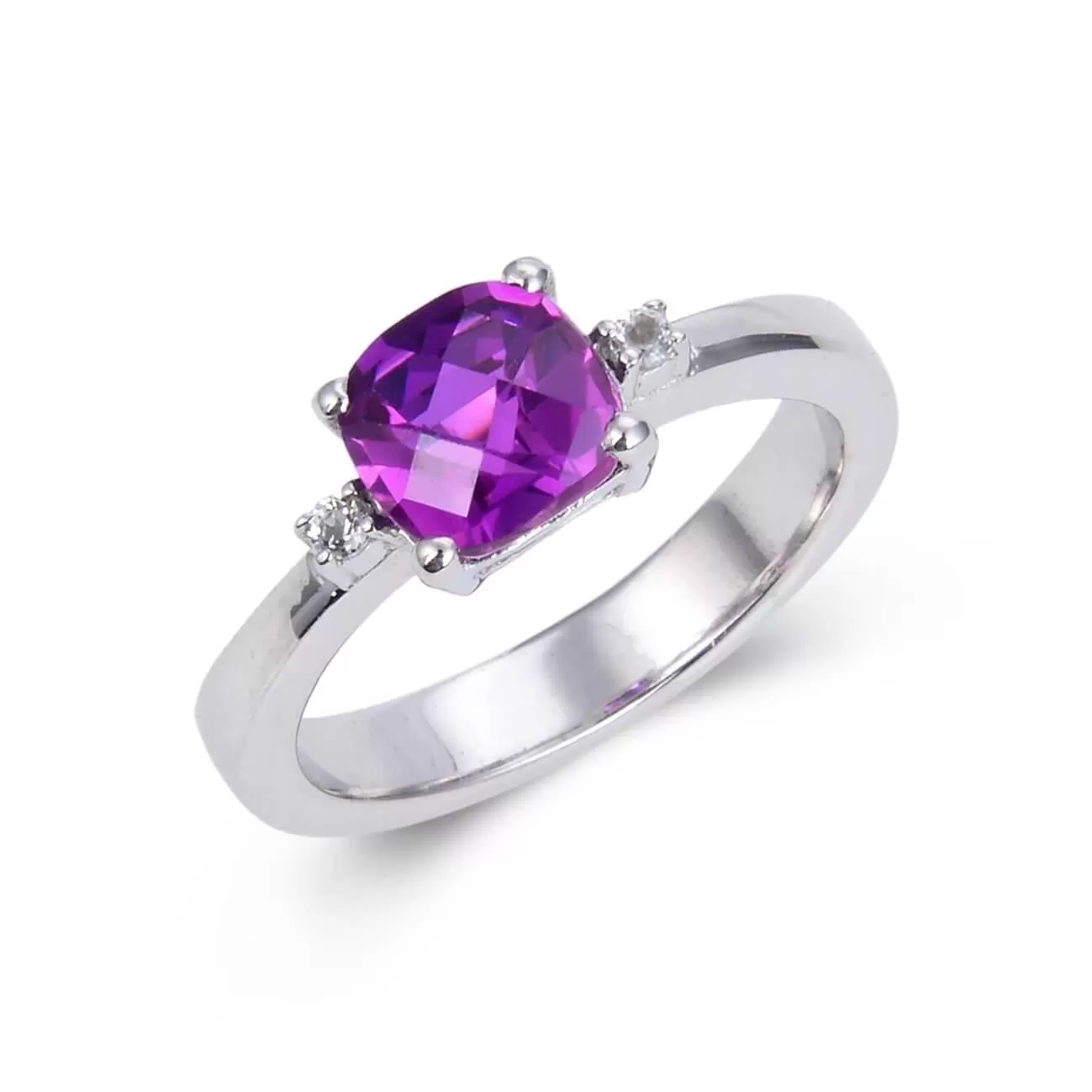 Purple Sapphire Checkerboard Cushion Ring