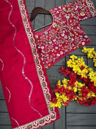 Red Tissue Silk Designer Saree with Fully Stitched Readymade Blouse