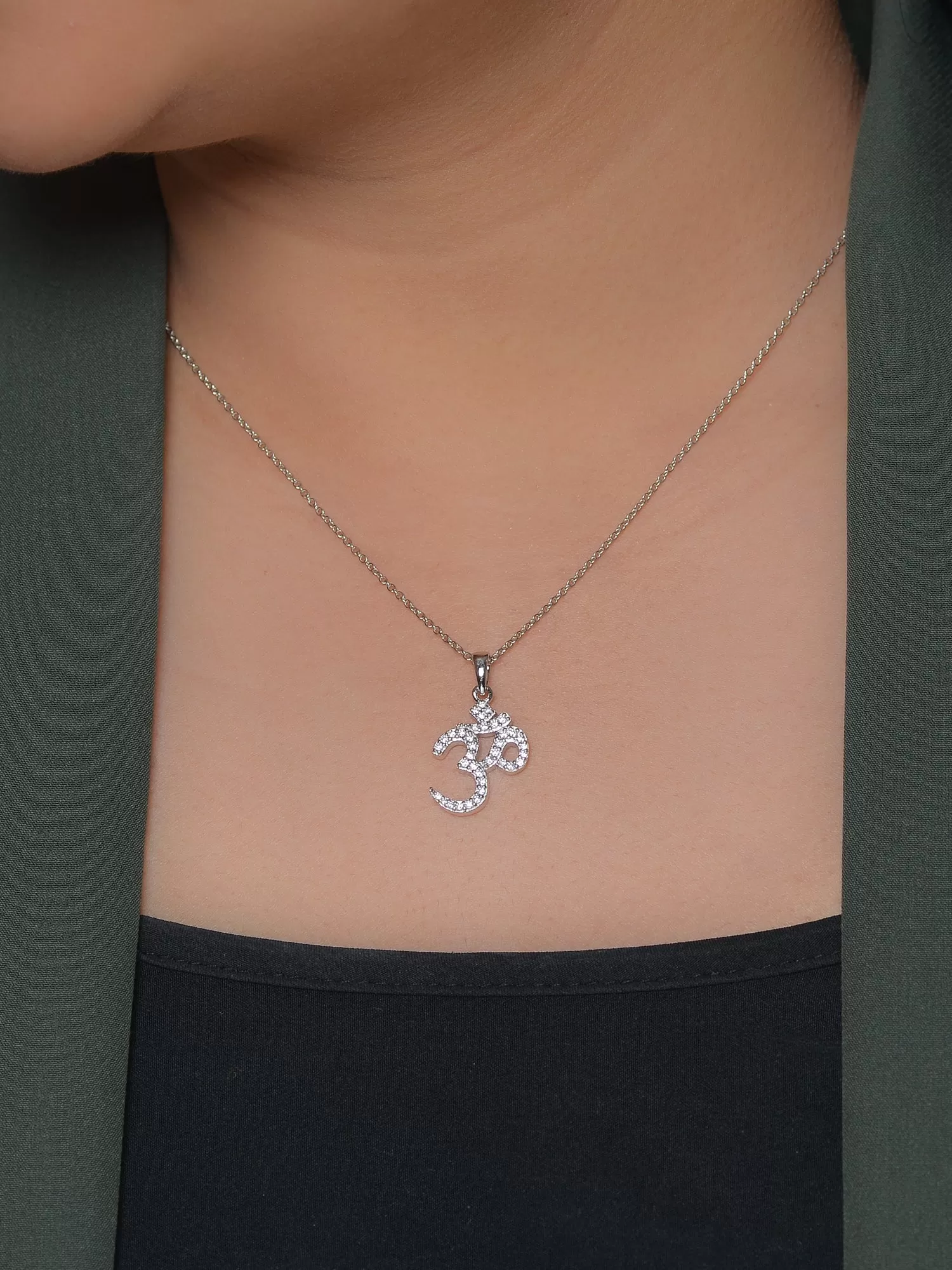 Religious Om Silver Pendant With 18 Inch Chain