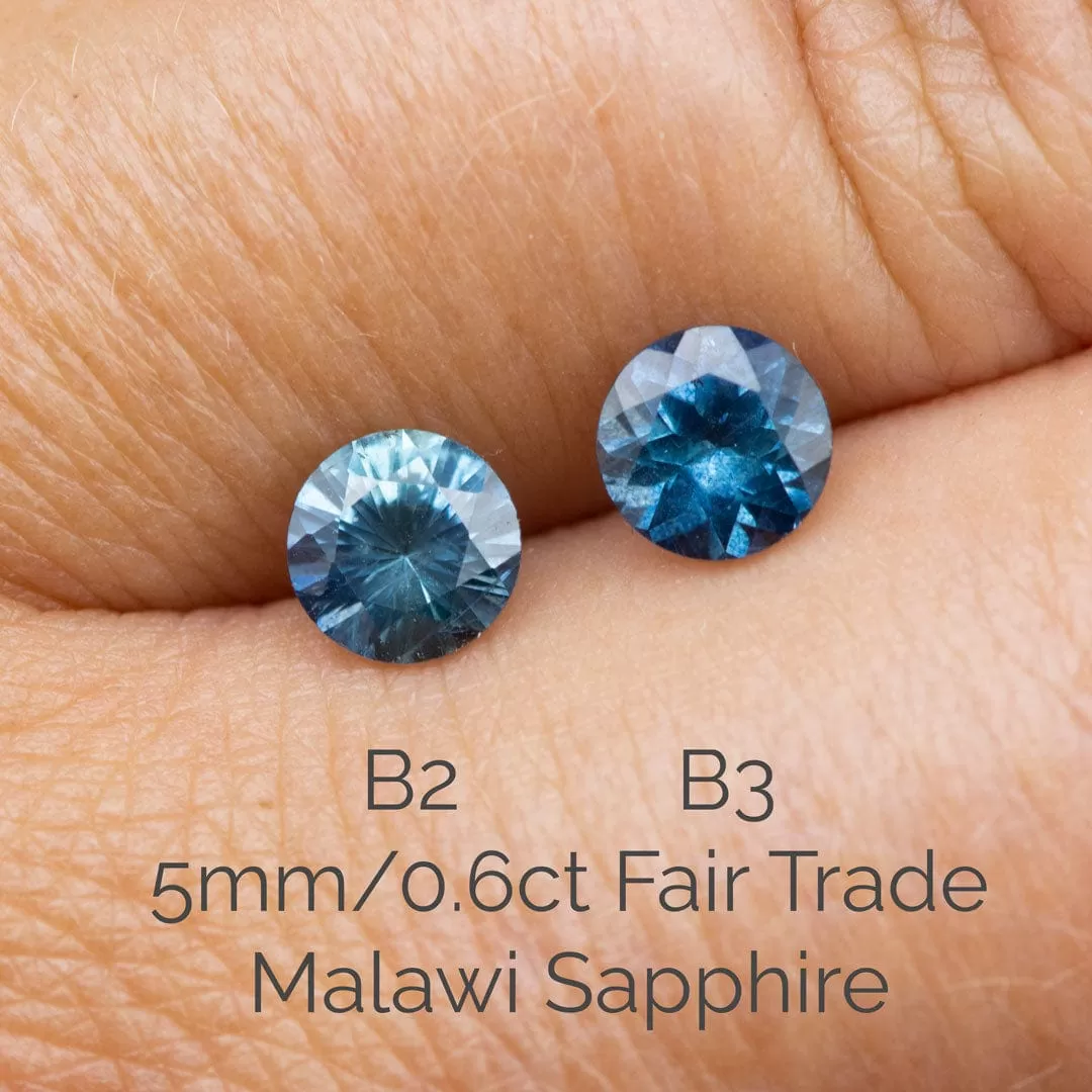 Round Blue 5mm/0.6ct Malawi Sapphire B2 Fair Trade Loose Gemstone