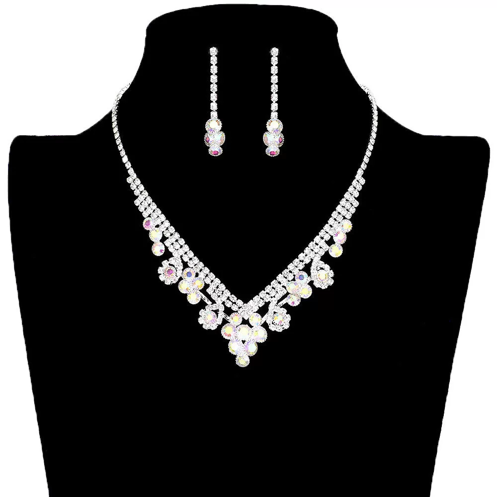 Round Crystal Rhinestone Collar Necklace Earring Set