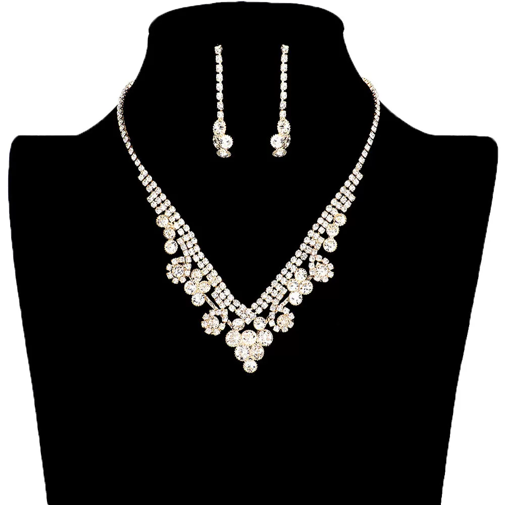 Round Crystal Rhinestone Collar Necklace Earring Set