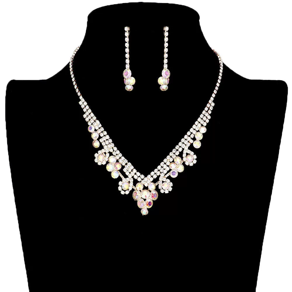 Round Crystal Rhinestone Collar Necklace Earring Set