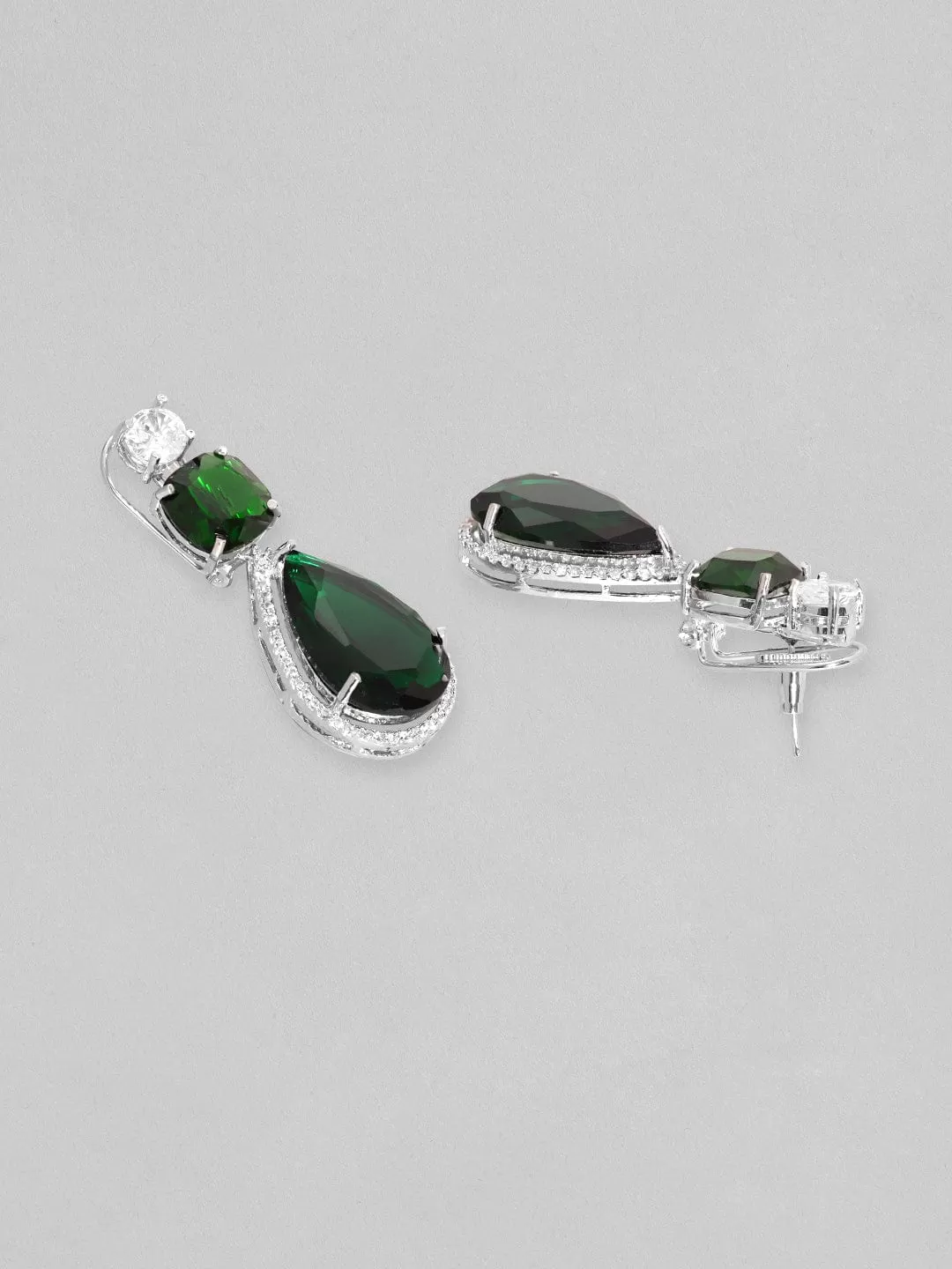 Rubans Rhodium Plated Emerald Green Doublet & Premium Zirconia Necklace Set