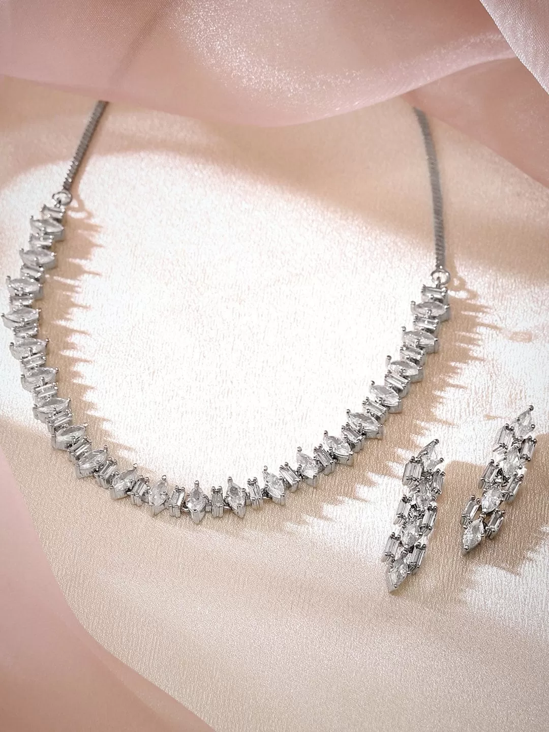 Rubans Rhodium Plated Premium Marquise Zircons Studded Classy Party wear Statement Jewellery Set.