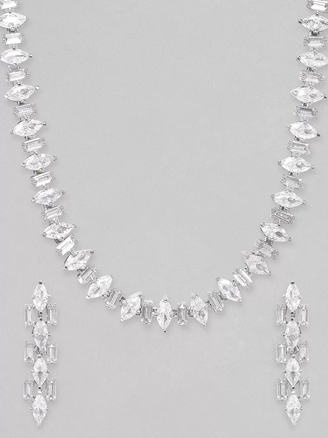 Rubans Rhodium Plated Premium Marquise Zircons Studded Classy Party wear Statement Jewellery Set.