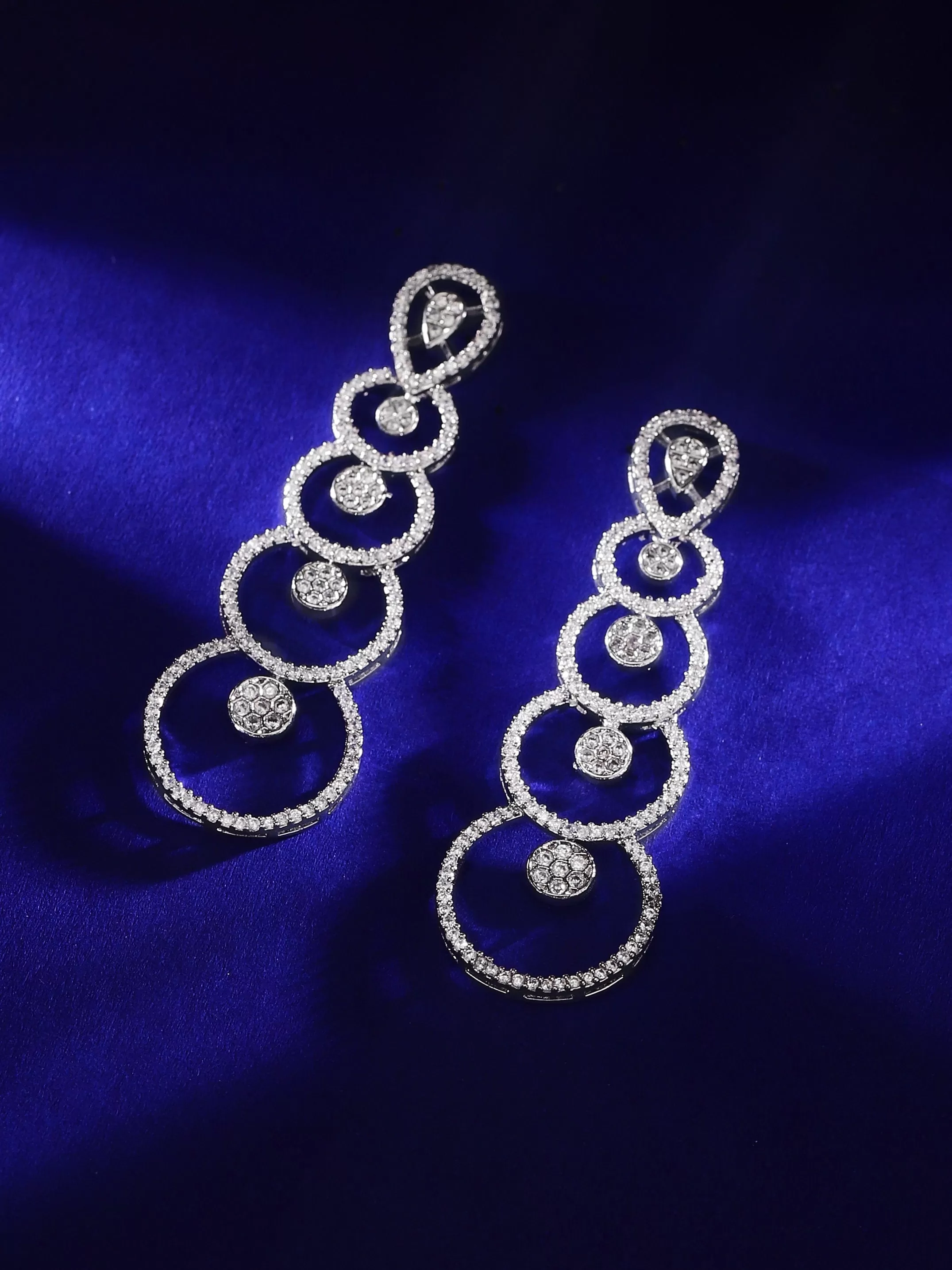 Rubans Rhodium-Plated Premium Zircons Studded Statement Dangle Earrings.