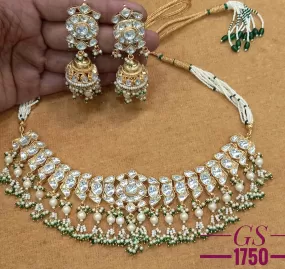 Sahara , Gold finish elegant Jadau Kundan Necklace Set for Women-NEER001JKD