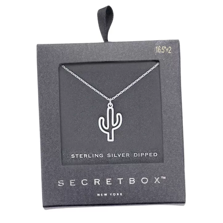 Secret Box Sterling Silver Dipped Cactus Pendant Necklace