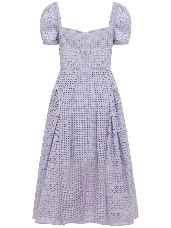 Self-Portrait Purple Soft Lilac Broderie Midi Dress BNWT UK 6