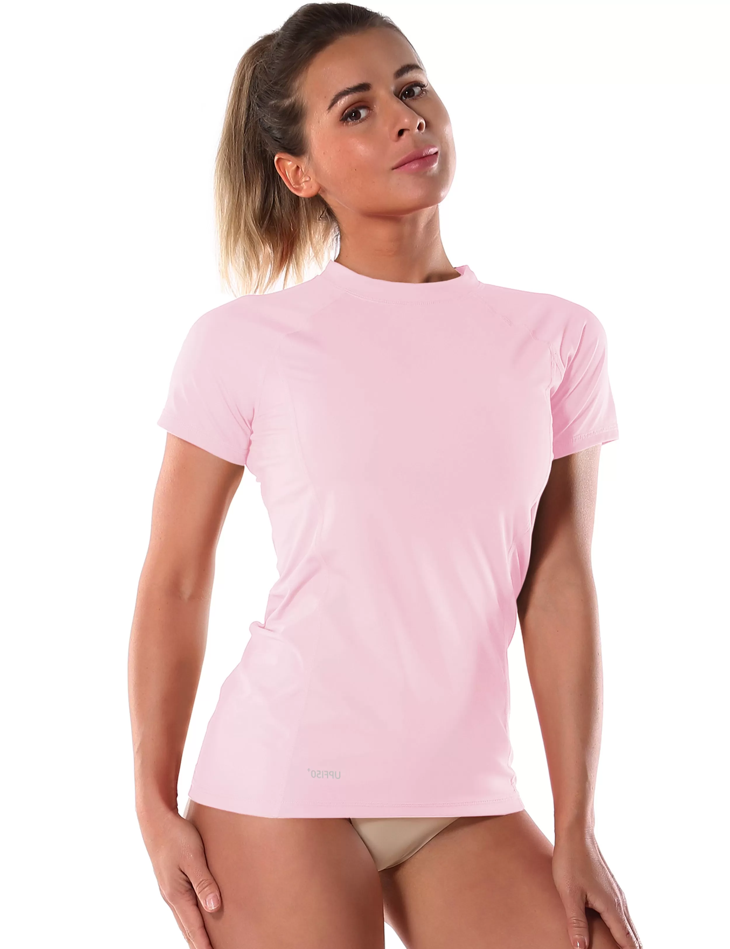 Short Sleeve UPF 50 Rashguard lightpink_yogastudio