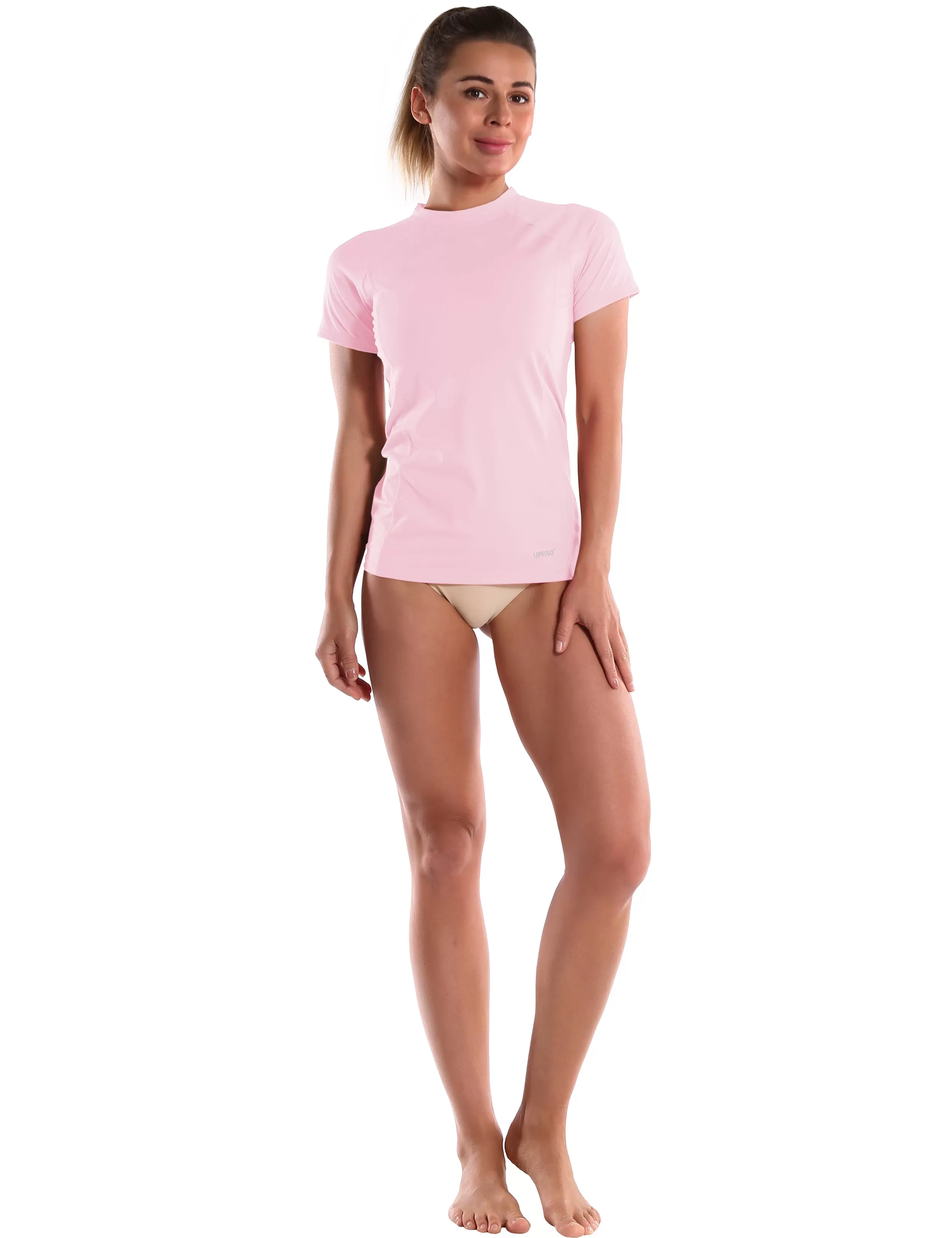 Short Sleeve UPF 50 Rashguard lightpink_yogastudio