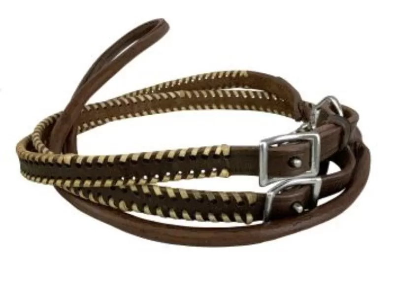 Showman leather Roping Reins with rawhide