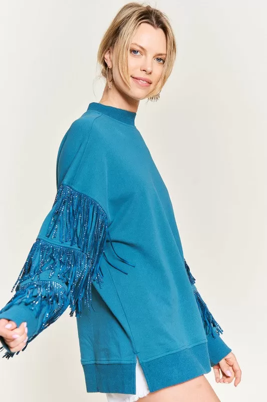 Silver Studded Fringe Sleeve Top