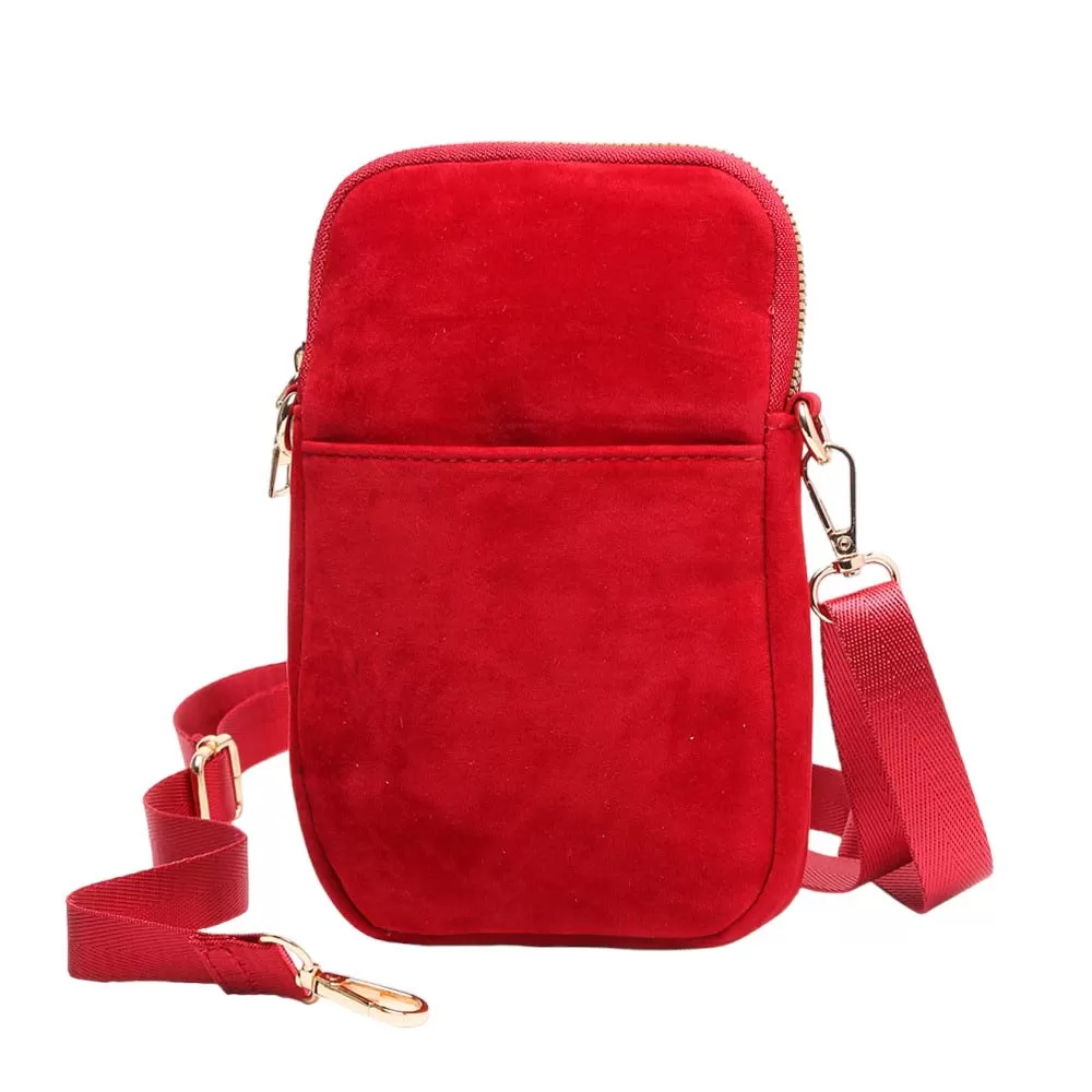 Solid Faux Suede Crossbody Bag