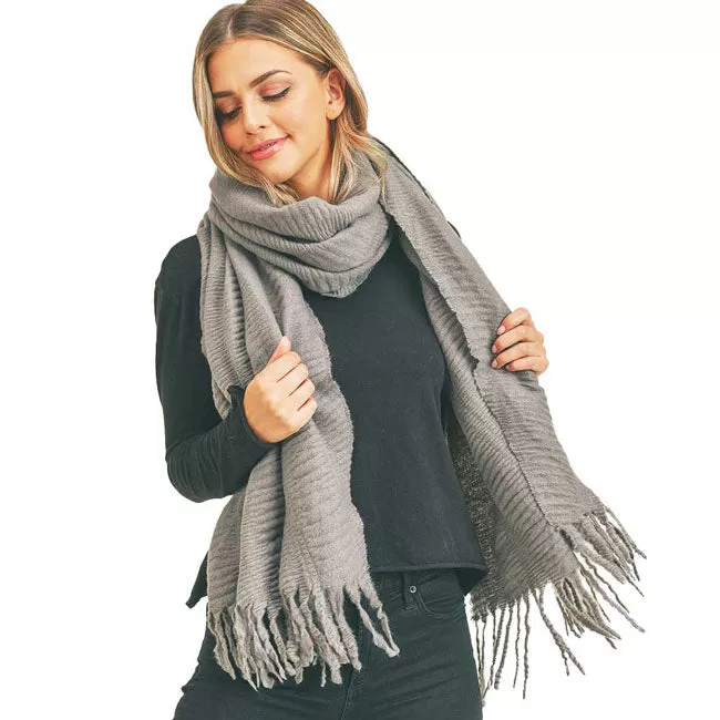 Solid Pleated Scarf Fringe Scarf