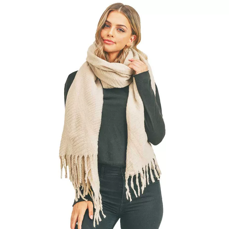 Solid Pleated Scarf Fringe Scarf