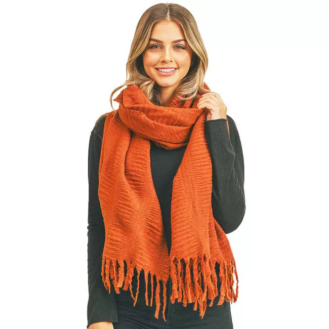 Solid Pleated Scarf Fringe Scarf