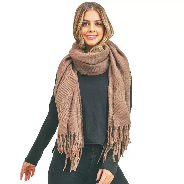 Solid Pleated Scarf Fringe Scarf