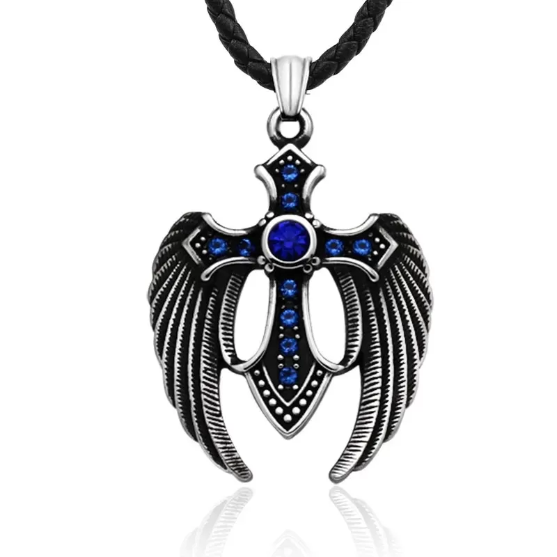 Stainless Steel Large Angel Wing Cross Necklace