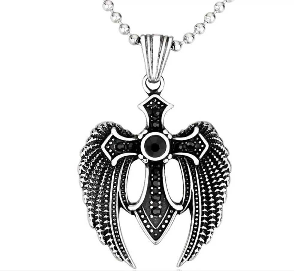 Stainless Steel Large Angel Wing Cross Necklace