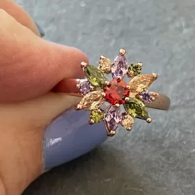 Starburst CZ Sapphire Look Rose gold plated fun ring