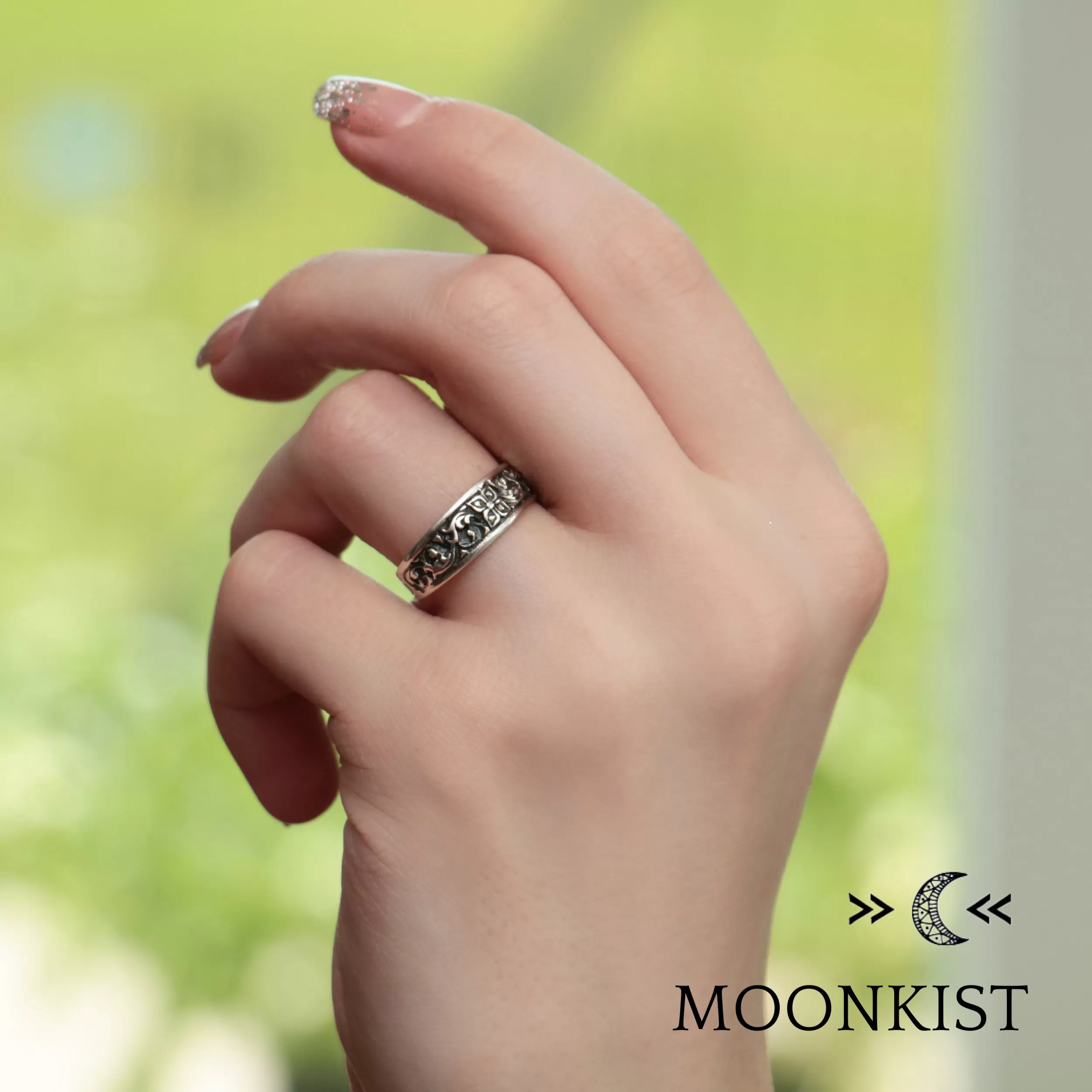 Sterling Silver Medieval Cross Wedding Band Ring Set  | Moonkist Designs