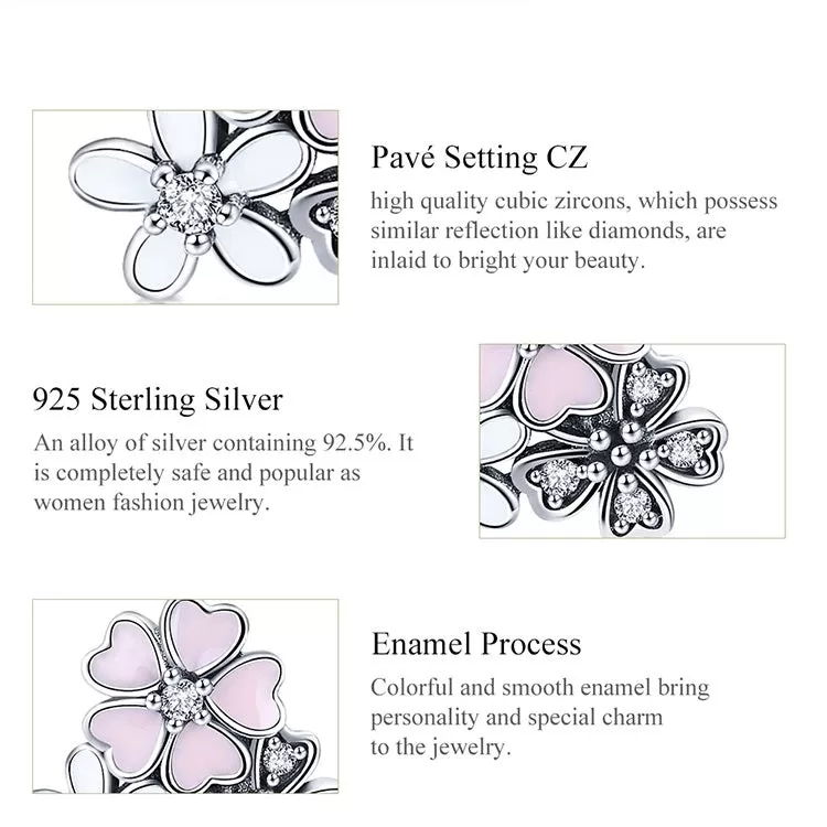 Sterling Silver Pink Flower Stud Earrings