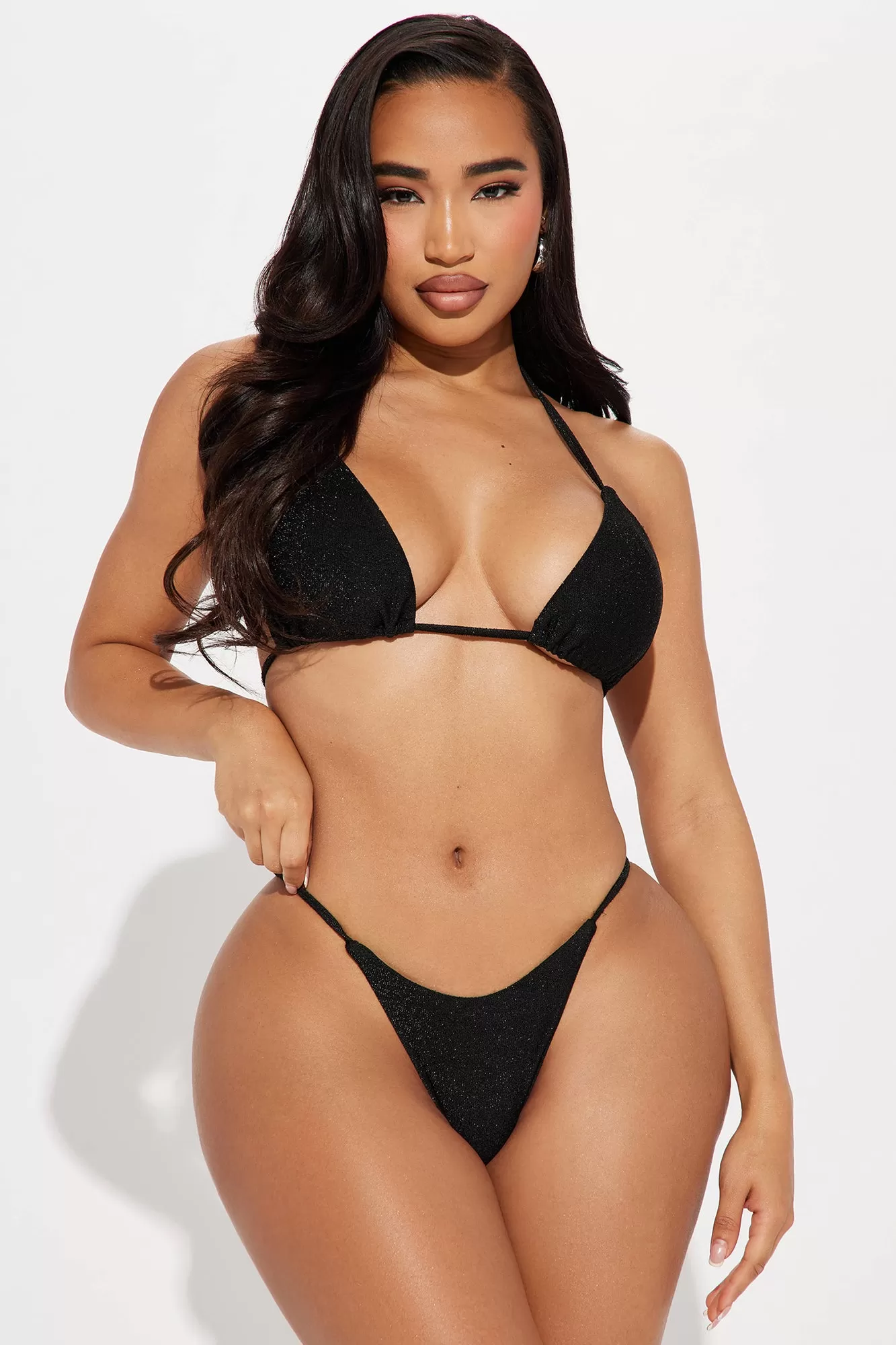 Summer Glow Shimmer 3 Piece Bikini Set - Black