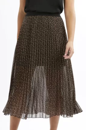 Sunray Black Animal Print Chiffon pleated Skirt