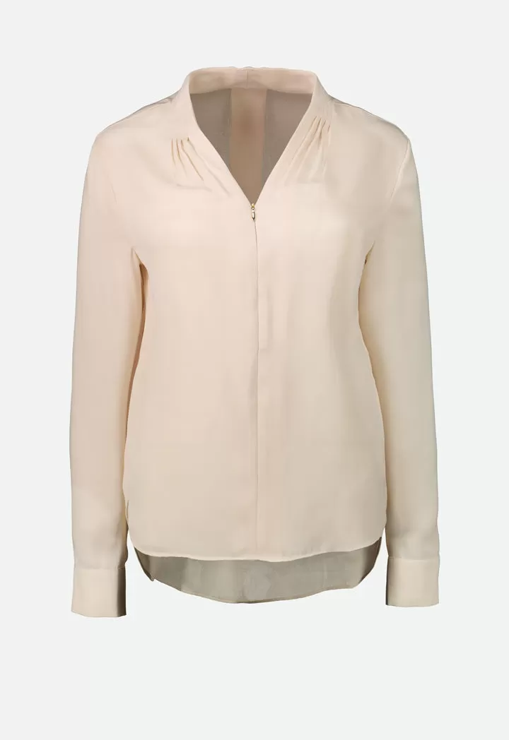 Taupe V-Neck Viscose Blouse