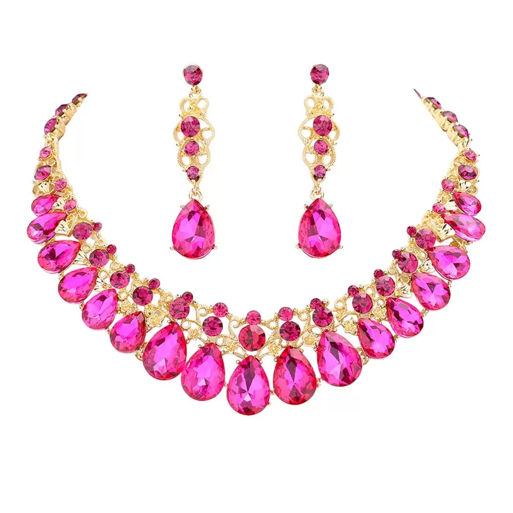 Teardrop Stone Accented Evening Jewelry Set