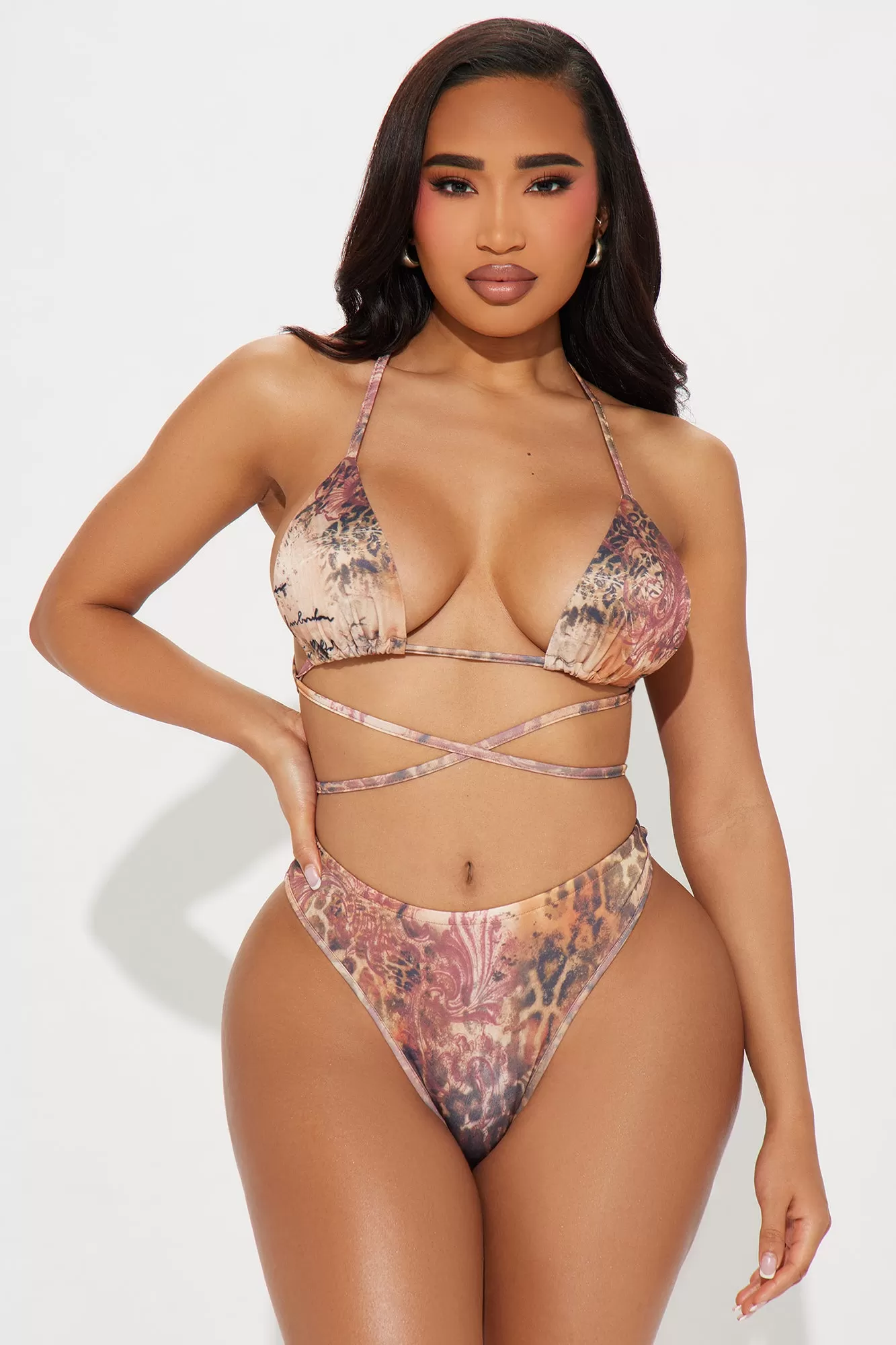 Tranquil Summers Mesh 3 Piece Bikini Set - Brown/combo