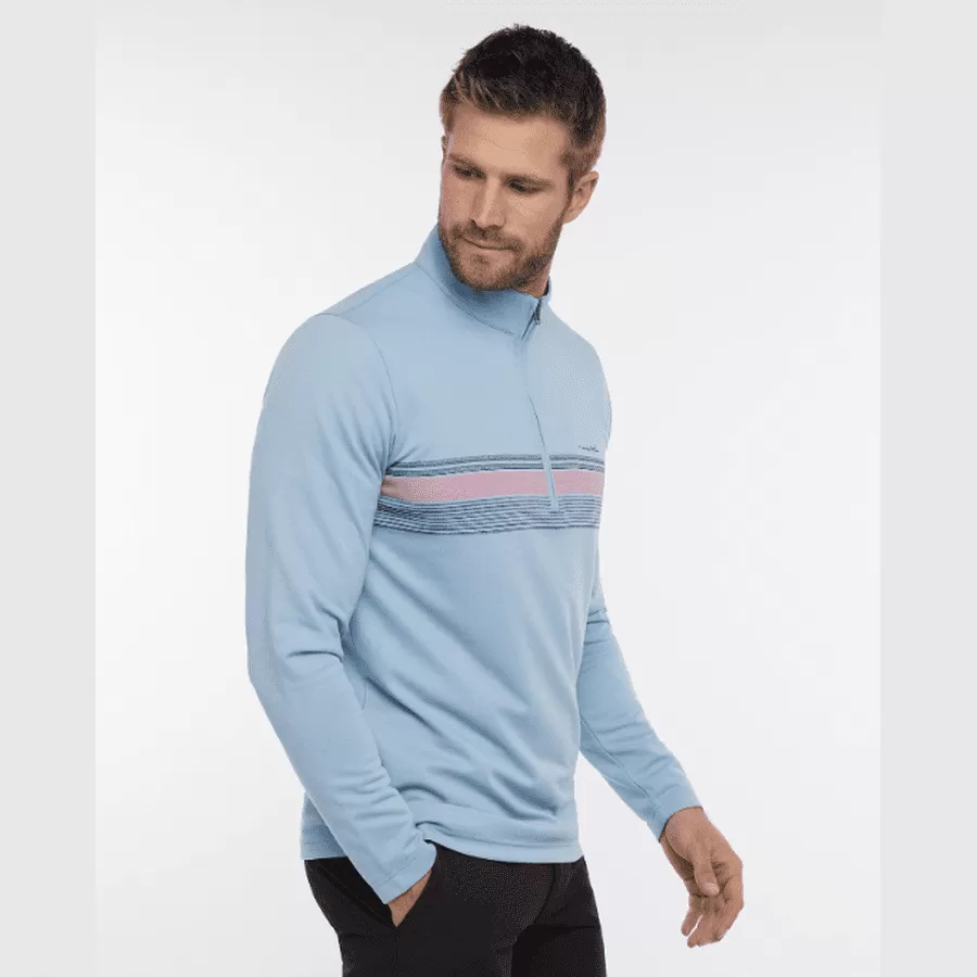 Travis Mathew Upgraded Striped Quarter Zip - Blue