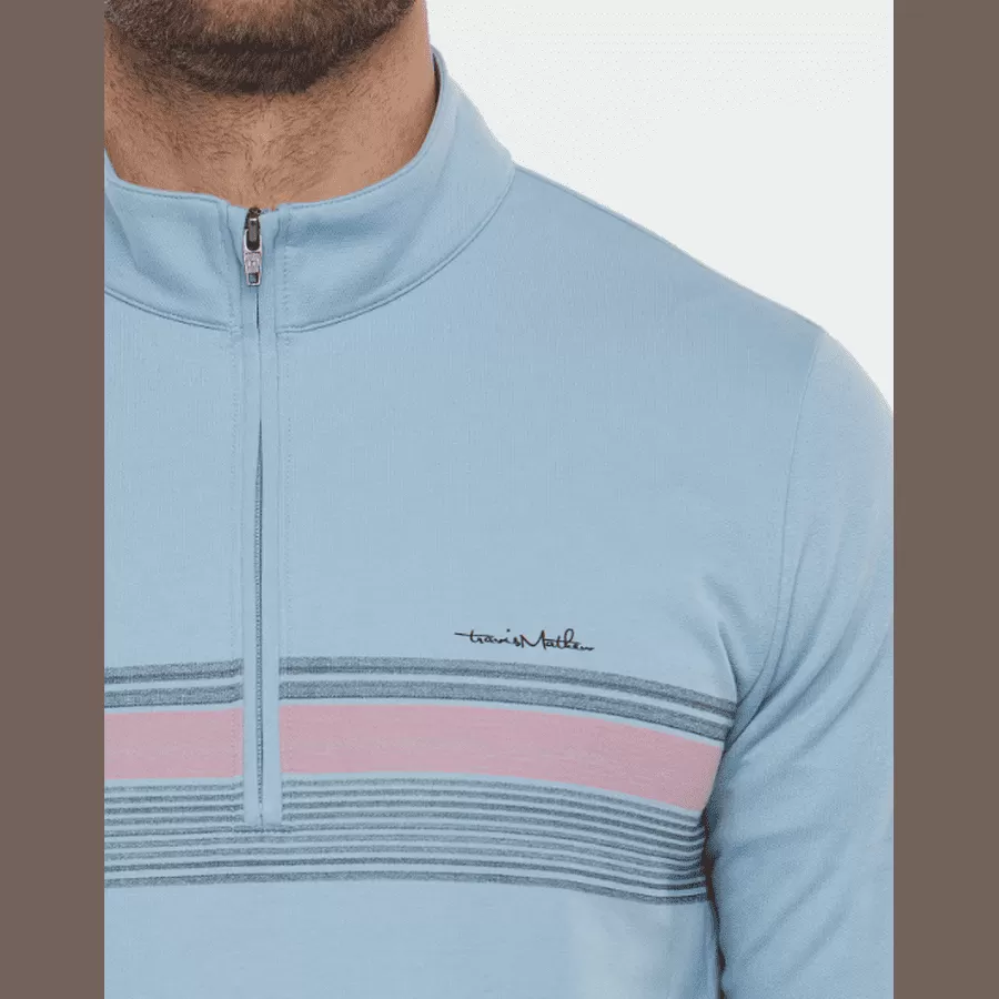 Travis Mathew Upgraded Striped Quarter Zip - Blue