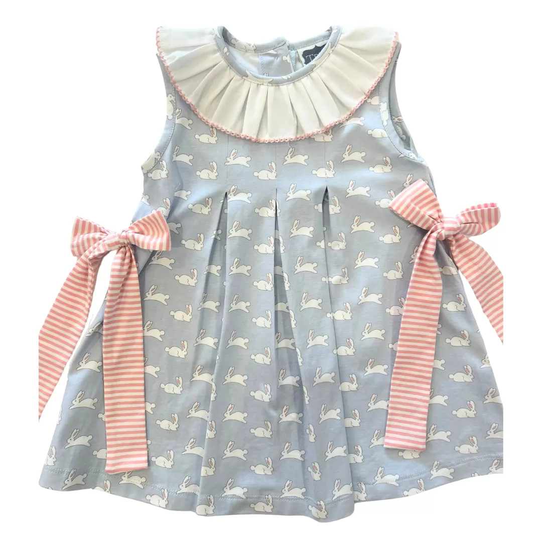 True - Blue Bunny Pleated Collar Bow Dress