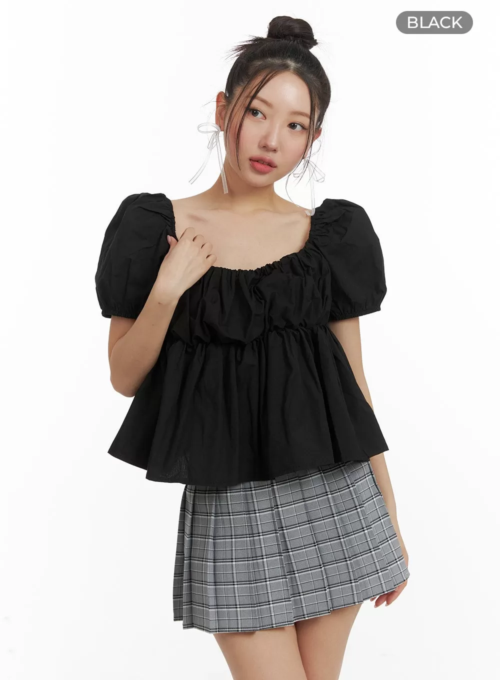 U Neck Puff Sleeve Blouse OM428