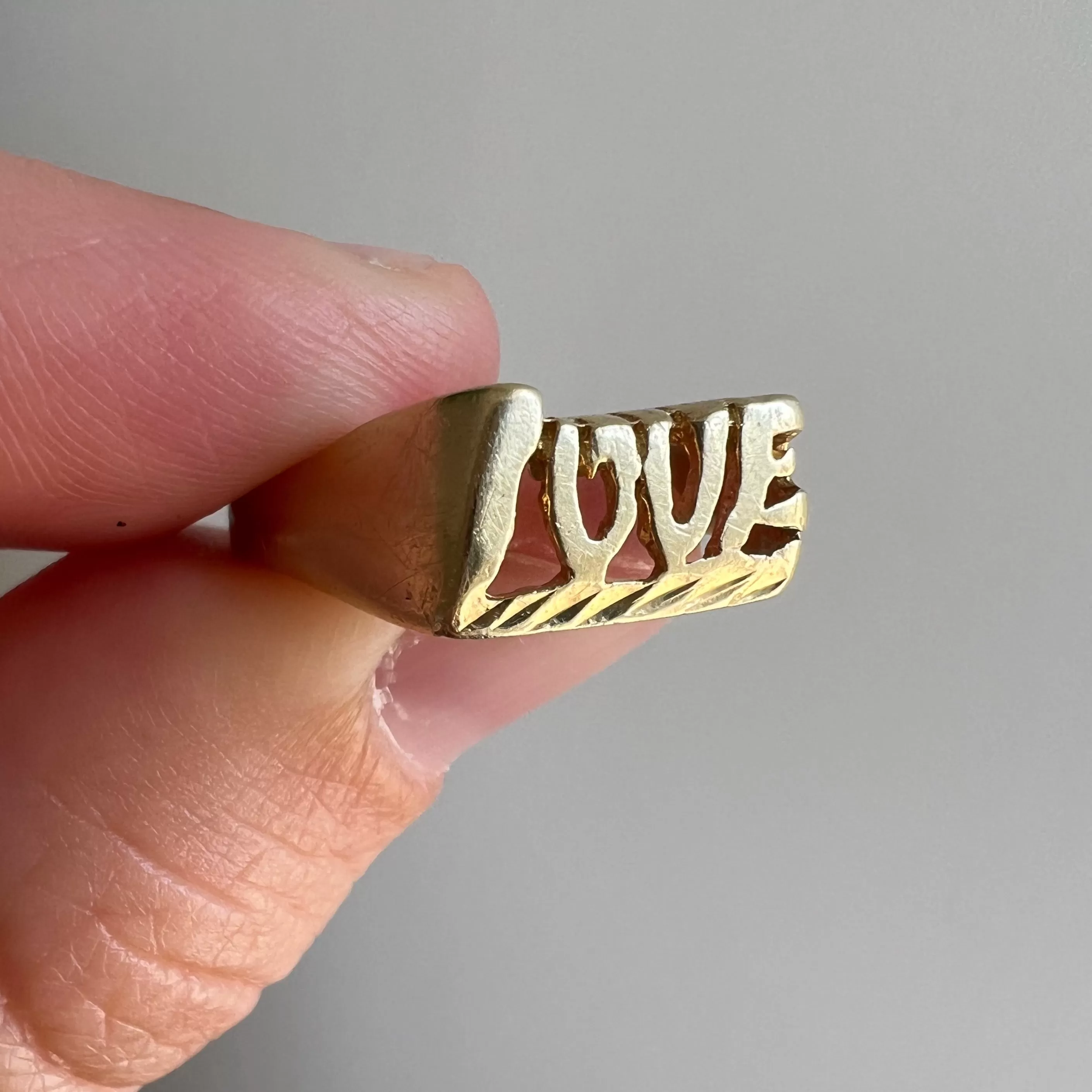 V I N T A G E // wearable LOVE / 14k yellow gold LOVE word ring / size 6.25