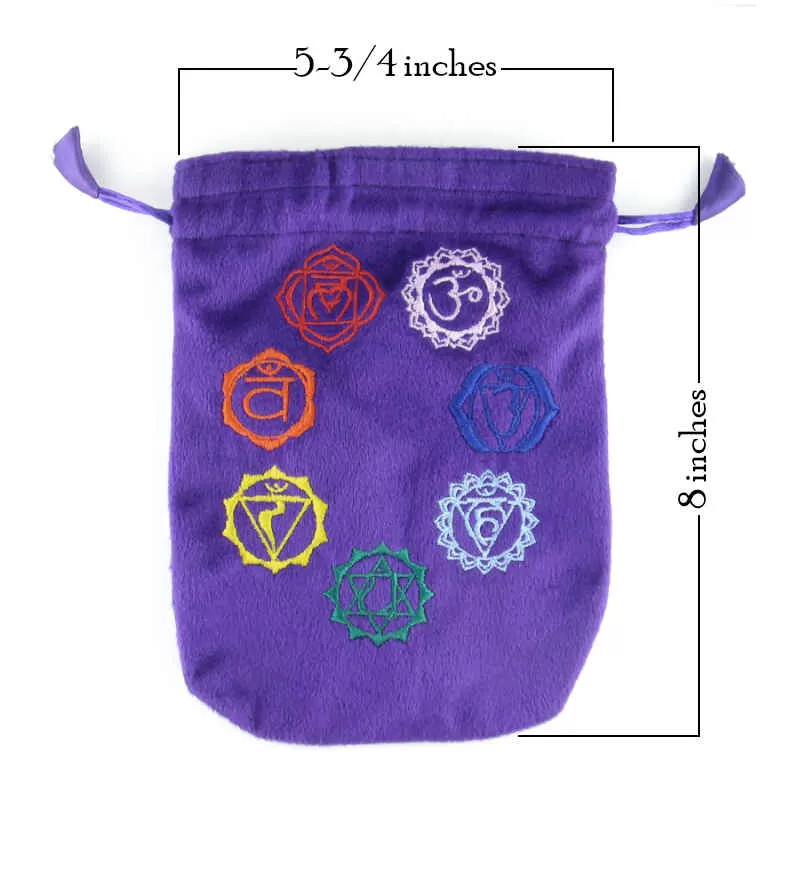 Velveteen Drawstring Pouch With Embroidered Chakra Symbols