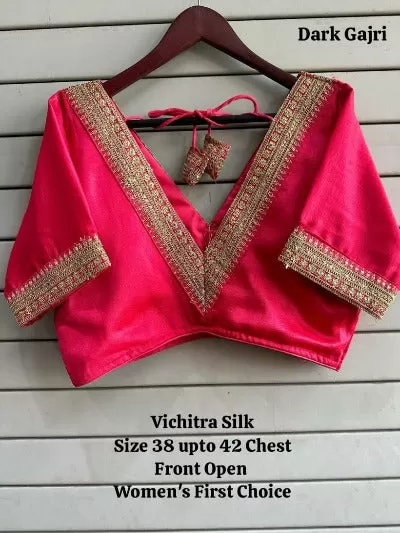 Vichitra Silk V Neck Embroidery And Sequence Readymade Saree Blouse