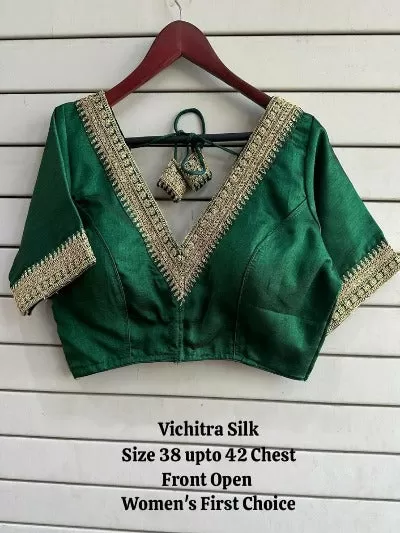 Vichitra Silk V Neck Embroidery And Sequence Readymade Saree Blouse