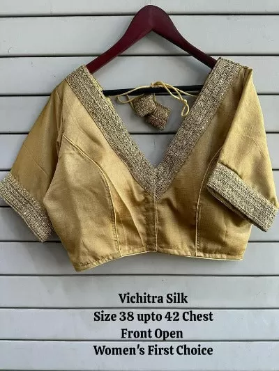 Vichitra Silk V Neck Embroidery And Sequence Readymade Saree Blouse