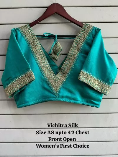 Vichitra Silk V Neck Embroidery And Sequence Readymade Saree Blouse