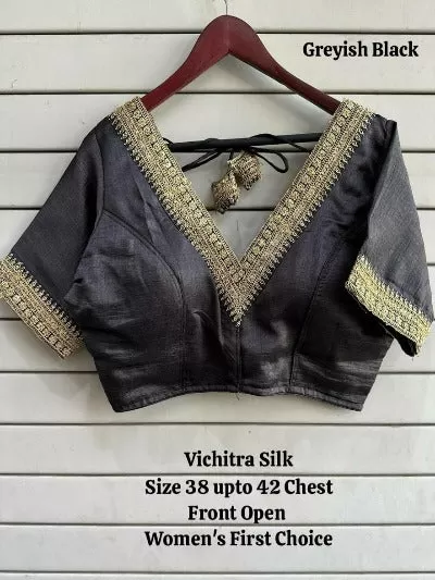 Vichitra Silk V Neck Embroidery And Sequence Readymade Saree Blouse