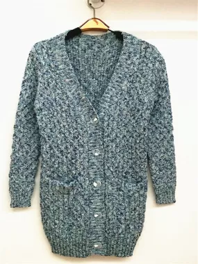 WealFeel V-Neck Blue and White Knitting Cardigan