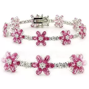 WildKlass 925 Sterling Silver Flower Bracelet High-Polished Women AAA Grade CZ Clear, Pink, Rose