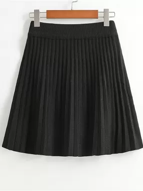 Women's A Line Mini Pleated Knitting Black Skirt - Spring Summer Collection