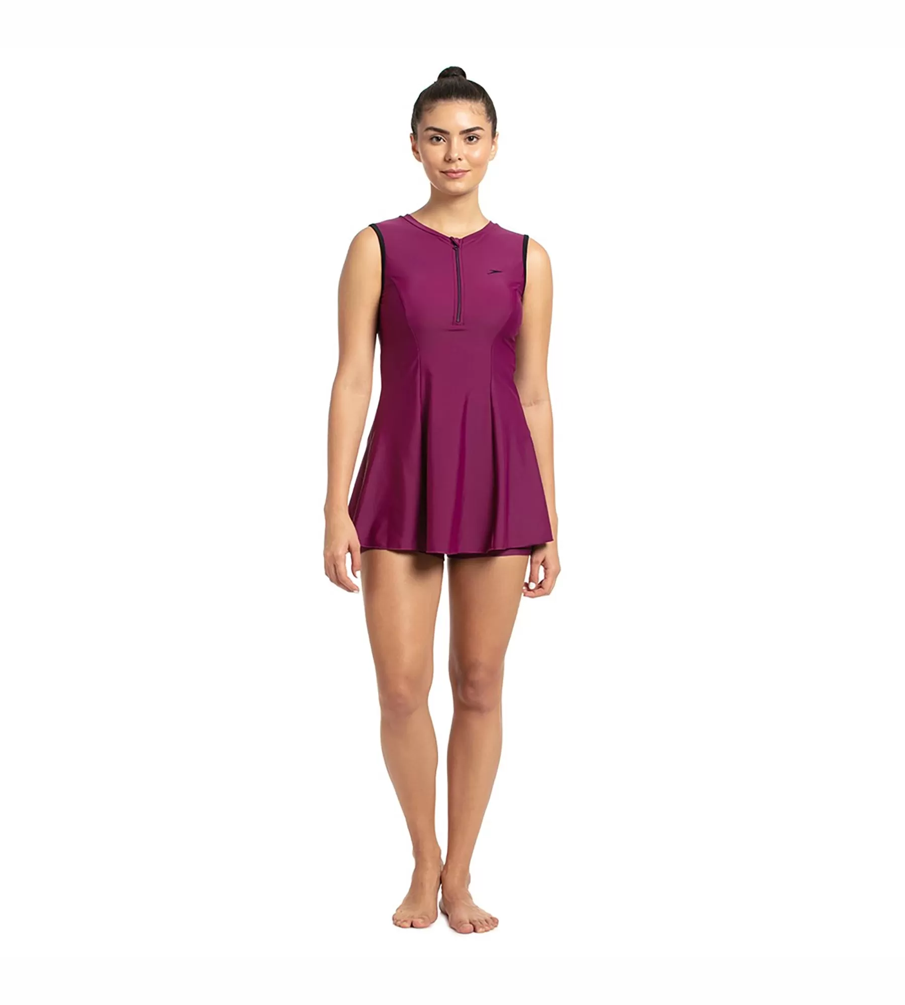 Women's Endurance Closedback Swimdress With Boyleg - Deep Plum & Black